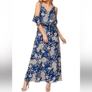 NWT Dex cold shoulder maxi  dress Floral Blue and White Women's Dress size small